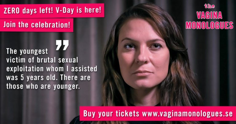 Elena is supporting The Vagina Monologues on 6th March 2020. Buy tickets at vaginamonologues.se!
